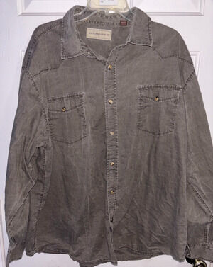Bit & Bridle Western Button Up Shirt Mens 2XL Charcoal Grey Cotton Long Sleeve